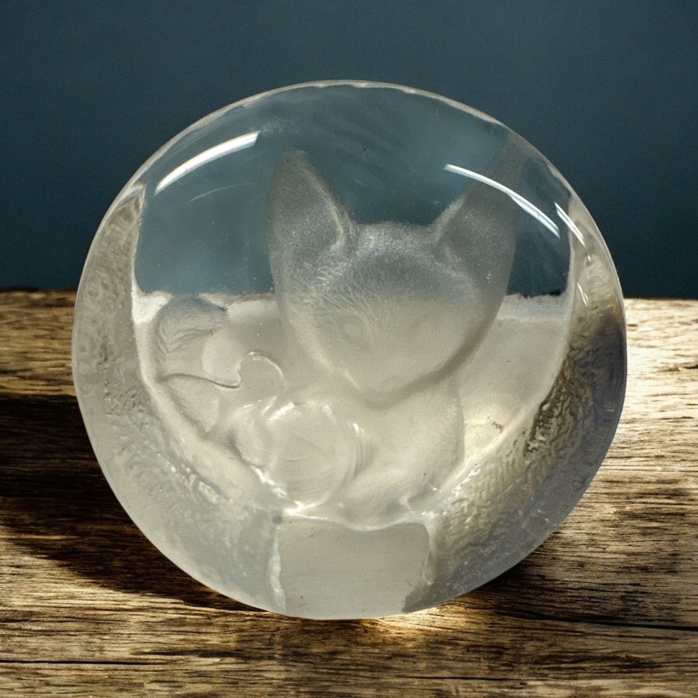 Vtg 24% Lead Crystal Cat 3"‎ Paperweight Yugoslavia by Zajecar Kitten with Yarn